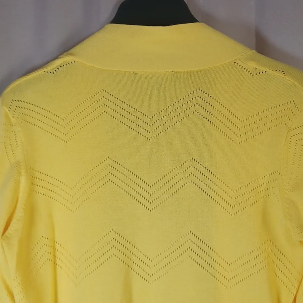 RN Studio Canary Happy Yellow Pointelle Open Front Cropped Cardigan Sweater